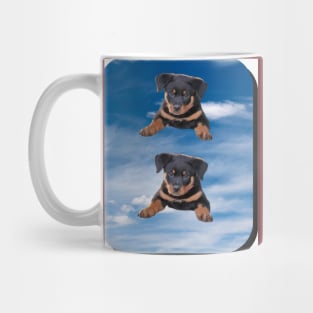 puppies on the blue rectangular background Mug